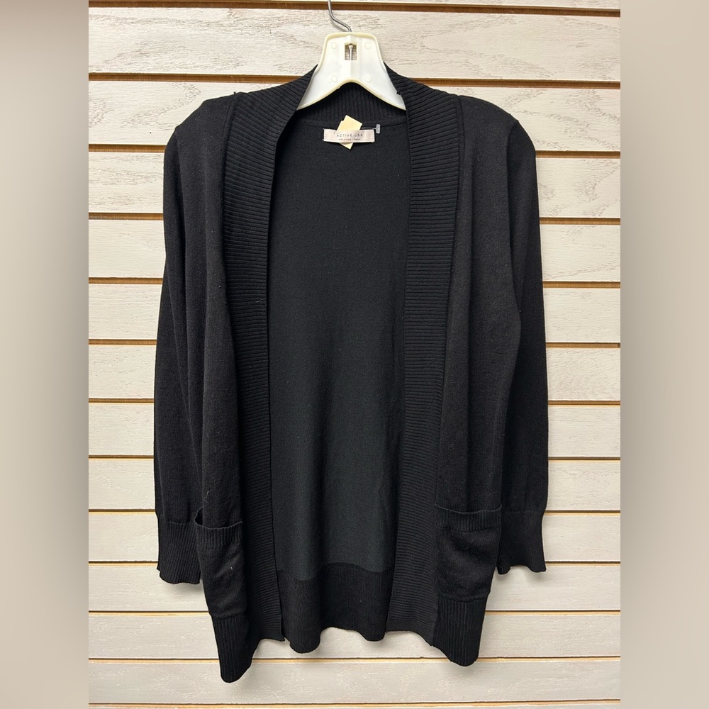 Active USA Black Open-Front Rib Trim Cardigan